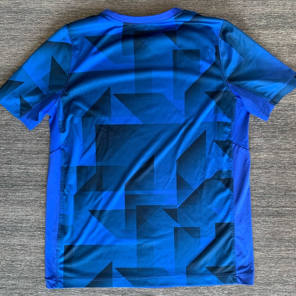 Nike Dri-Fit Athletic XL Boys Royal Navy Blue Short Sleeve Shirt Volt Swoosh S - Picture 5 of 5
